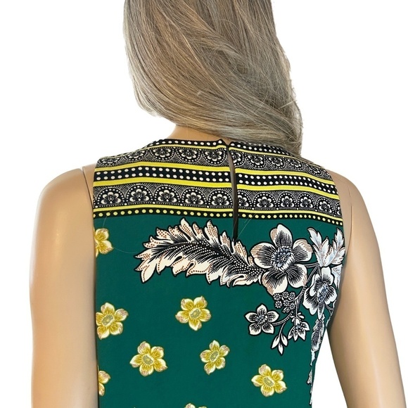 ZARA Shift Dress Pretty Batik Pattern Green Psychedelic Floral Sleeveless S/M - Picture 9 of 16